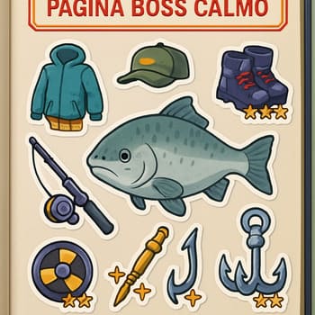 Página de álbum para boss com marcas de pausa e carimbos, estética de papel e fichário