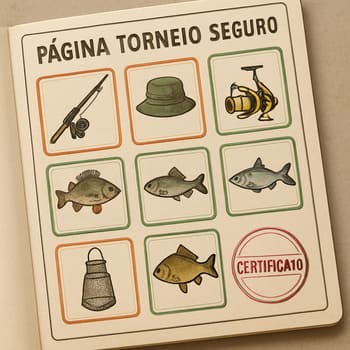 Página de álbum para torneio seguro com marcações de baixo risco e carimbos de meta