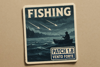 Cartaz de patch 1.8 com vento forte e setas, aparência de pôster colado em papel