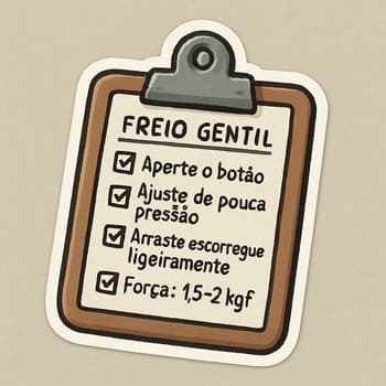 Prancheta com esquema de freio gentil e curvas suaves, estilo figurinha técnica